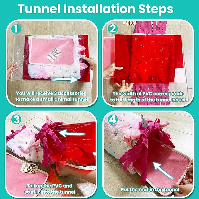 Guinea Pig Hideout - Fleece Tunnel House Cage Accessories for Rat Hamster Hedgehog Chinchilla Small Animal - Playing Sleeping Hunting Resting Washable Tube Bedding Habitats