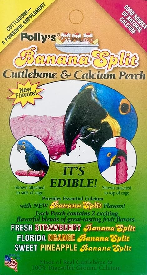 Polly's Edible Cuttlebone Calcium Bird Cage Perch for Budgies, Parakeets, Amazons, Blue & Golds, Macaws and Cockatoos.… (Pineapple, Large)