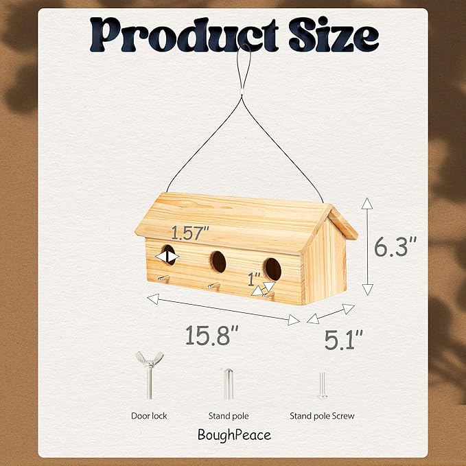 Wooden Bird Houses for Outside Birdhouses Nest Bluebird House for Cardinals Finch Wren Swallow for Garden Viewing 7