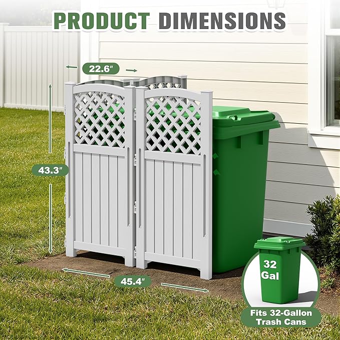 Greesum Air Conditioner Privacy Fence Screen, 4 Panels Trash Can Enclosure, 49.45" H x 22.62" W, Weather Resistant for Outdoor Pool Equipment, Garbage Bins, Grey