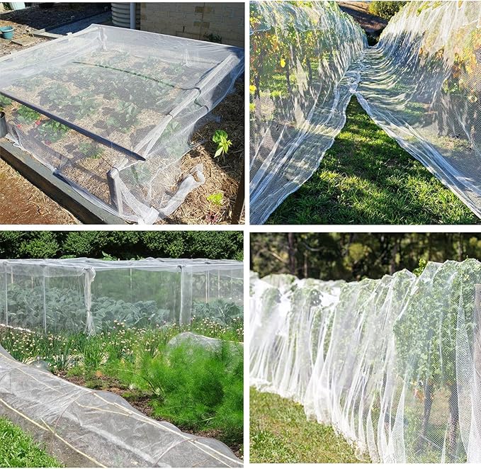 Unves 10x12ft Garden Netting, Bird Mesh Mosquito Netting, Row Covers Bird Net Barrier Screen Protect Fruits Crops, White Plant Cover Garden Mesh for Raised Beds Covers from Bugs Insect