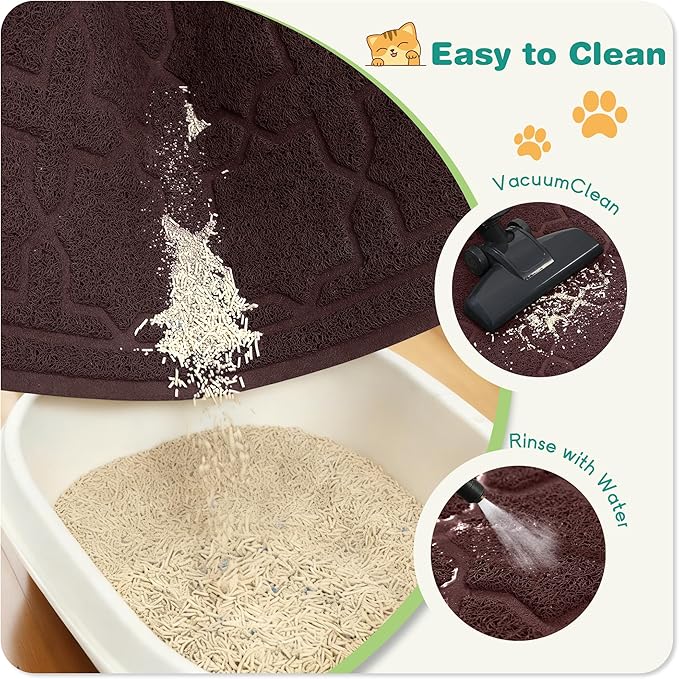 Yimobra Cat Litter Mat, Litter Trapping Waterproof Non Slip PVC Mat, Scatter Control Easy Clean for Litter Box, 47"x36", Dark Coffee