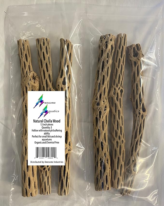Awesome Aquatic Natural Staghorn Cholla Wood Tubes, 3 Pack, 12 Inch | Biofilm surface Secure hiding places Shrimp habitat Pleco shelter Hermit crab climbing Aquarium décor Terrarium décor