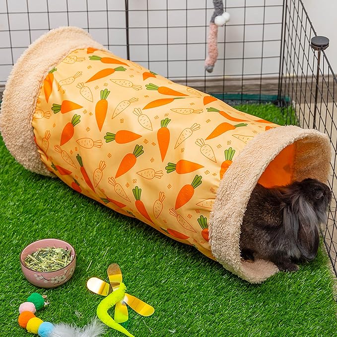Rabbit Hideout Tunnel - Small Animal Tunnel Tube House Indoor for Bunny Guinea Pig Rat Hamster Ferret Chinchilla - Playing Sleeping Resting Soft Fleece Foldable Nest Habitat
