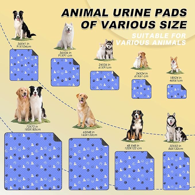 WanpeeGoo Washable Pee Pads for Dogs Mat, 2 Pack Absorbent Reusable Training Dog Pads Pet Puppy Pads, Non-Slip Potty Pads for Whelping, Playpen, Crate, Bed, Blue 32"x52"