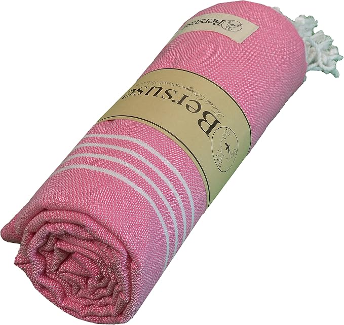 Bersuse Towels Anatolia XL Beach Blanket Throw Blanket Turkish Towel 100% Cotton Extra-Large Quick-Dry Lightweight Premium Peshtemal Towel - 61x82 Inches, Pink (Set of 6)