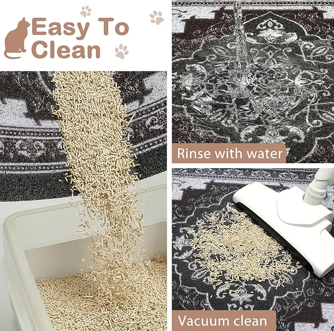 Glittme 2PCS Cat Litter Mat with Non-Slip Bottom Litter Box Mat 33"X22" Litter Trapping Mat Easy to Clean Washable Cat Food Mat for Kitty,L