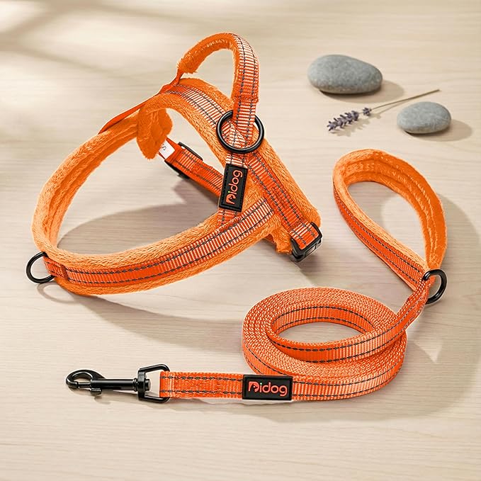 Didog Soft Flannel Padded Dog Vest Harness, No Pull/Quick Fit Reflective Dog Strap Harness, Easy for Training Walking (S:Chest 18-22", Orange)