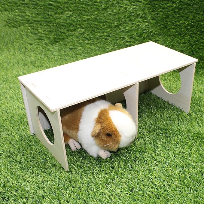 Amonk Wooden Hamster Secret Peep Shed 14x5.5x6in Large 2-Chamber Hideout & Tunnel Exploring Toys for Hamsters Guinea Pigs Pigs and Other Small Animals