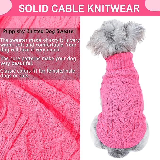 Dog Sweaters for Small Dogs Small Dog Clothes for Winter Solid Knitted Puppy Clothes Warm Turtleneck Doggy Coat Pullover Pet Cat Sweater with Heart-Shape Design(Dark Pink, X-Small)