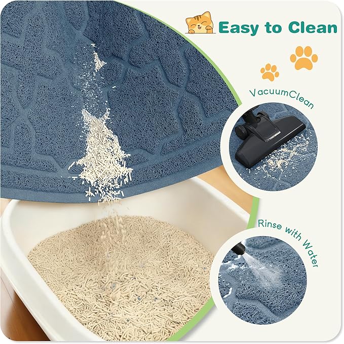 Yimobra Cat Litter Mat, Litter Trapping Waterproof Non Slip PVC Mat, Scatter Control Easy Clean for Litter Box, 24"x20", Tea Blue