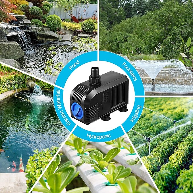 1600GPH Submersible Water Pump, 100W Electric Waterfall Water Fountain Pump, Pond Pump Kit for Garden Pool Fish Aquarium Tank