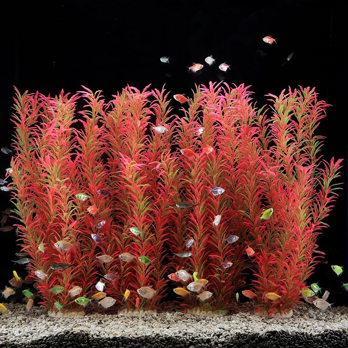 JIHAQUA 4 Pack Aquarium Decor Plastic Plants Extra Large 21 Inches Tall | Fish Tank Decorations