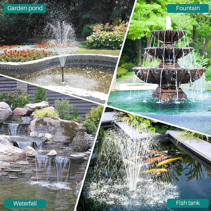Biling 20W Solar Fountain Pump 320 GPH Adjustable Flow for Outdoor Pond | Solar Pond Pump with Dry-run Protection, 4 Spray Patterns, 6.6 Ft Tubing for Outdoor Water Garden Small Pond