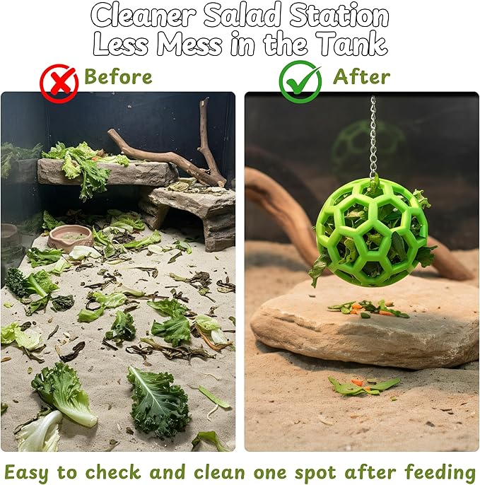 Bearded Dragon Enrichment Toys Feeding Tongs Accessories, Veggie Feeder Ball and Feeding Tongs with Rubber Tip, Greens Training Kit for Reptile Lizard Gecko, Reptile Tank Accessories (Green)