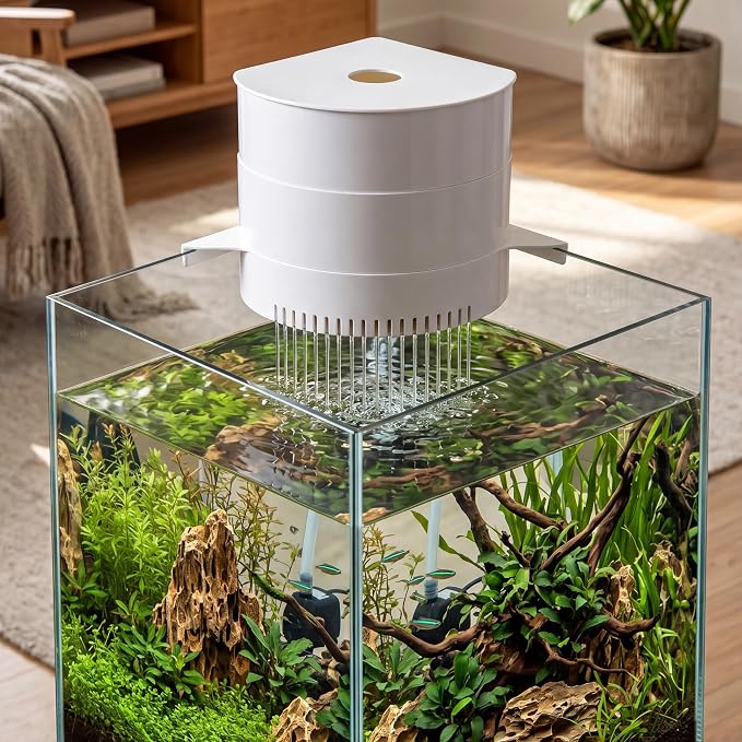 3-Tier Corner Aquarium Filter, Dry Wet Separation System, HOB Hang On Back, 10W / 158GPH Quiet Power Adjustable Flow Pump, Complete Bio Filter Media, Water Filter for 5-40 Gallon Fish & Turtle Tank