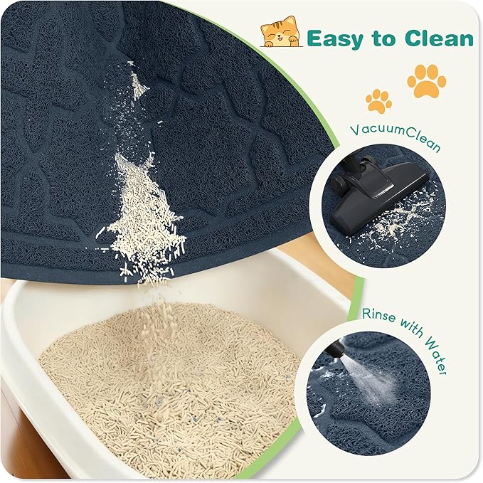Yimobra Cat Litter Mat, Litter Trapping Waterproof Non Slip PVC Mat, Scatter Control Easy Clean for Litter Box, 24"x20", Dark Blue
