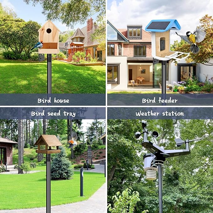 Gtongoko Smart Bird Feeder Pole 1-Inch Dia 63 Inch Bluebird House Pole for Outdoors Weather Station Heavy Duty Metal Mounting Kit Adjustable Bird Feeder Stand Black
