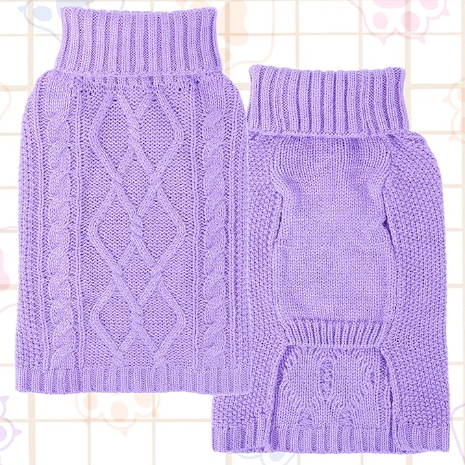 Dog Sweaters for Small Dogs Winter Dog Clothes Turtleneck Puppy Sweater Warm Pet Clothes Knitted Solid Cat Sweater Dogie Outfit XS~L(Purple,L)