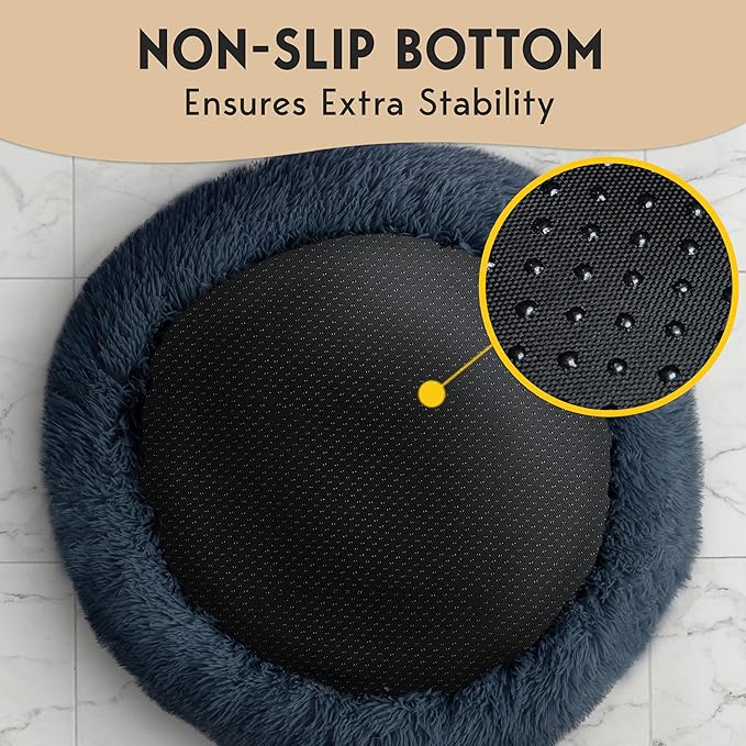 PetJett XL Dog Beds for Large Sized Dog - 45'' Extra Large Dog Bed, Washable Dog Bed - Anti-Slip Super Soft Round Donut Bed, Fluffy Faux Fur Anti-Anxiety Premium Comfort Pet Bed, Fits Dogs upto 120lbs