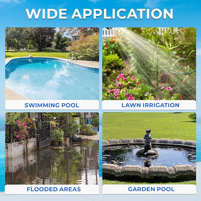 2/5HP Sump Pump 2640GPH Submersible Water Pump with Float Switch, Utility Pumps for Pool Draining, Basement Flooding, Garden Pond Low Water Level with 20ft Power Cord