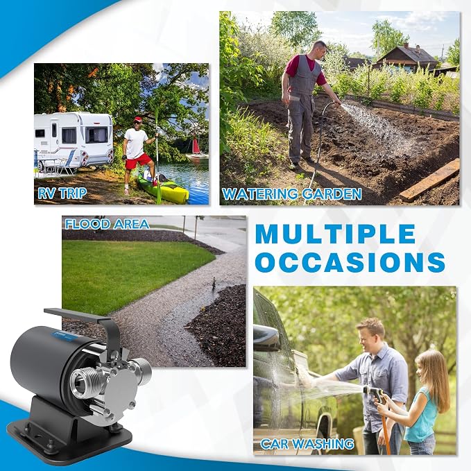Water Transfer Pump DC 12V 1/10HP Portable Electric Water Removal Utility Pump with Switch and Suction Hose Kit, Low Suction Water Removal for RV, Water Beds, Pools, Rain Barrel, Aquariums