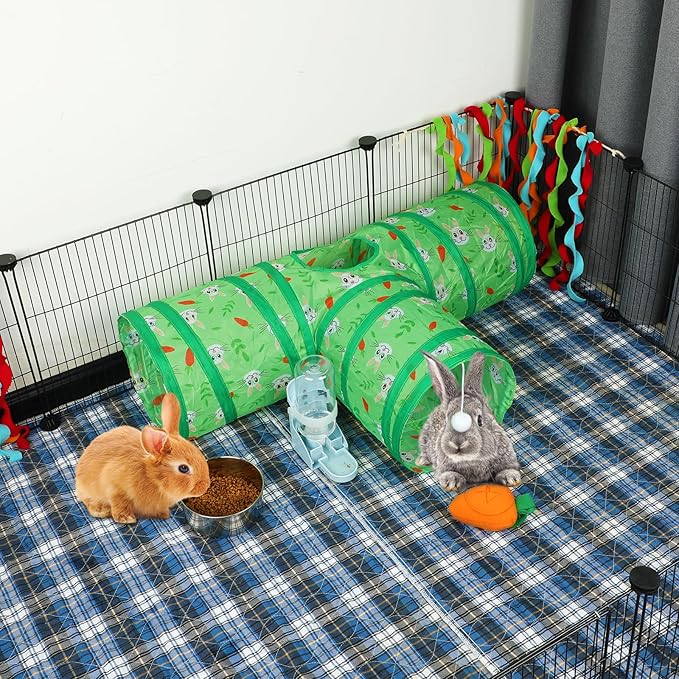 BWOGUE Bunny Tunnels & Tubes Collapsible 3 Way Bunny Hideout Small Animal Activity Tunnel Toys for Dwarf Rabbits Guinea Pigs Kitty
