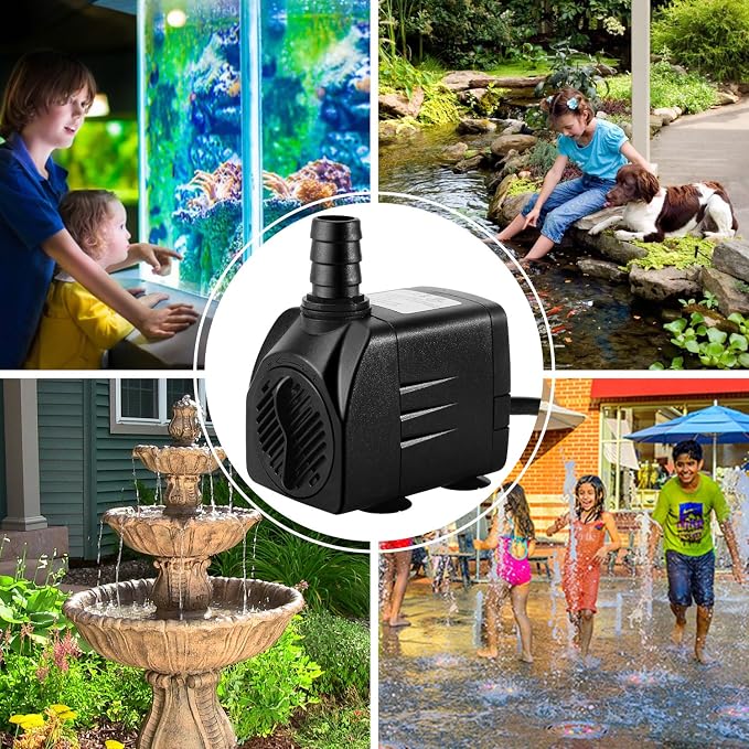 CWKJ Fountain Pump, 400GPH(25W 1500L/H) Submersible Water Durable Outdoor Pump with 6.5ft Tubing (ID x 1/2-Inch), 3 Nozzles for Aquarium, Pond, Fish Tank, Hydroponics