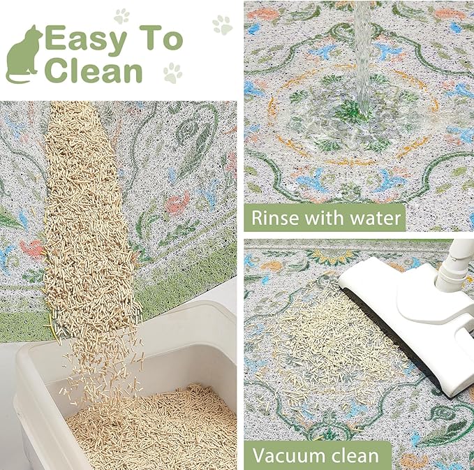 Glittme 2PCS Cat Litter Mat with Non-Slip Bottom Litter Box Mat 24"X15" Litter Trapping Mat Easy to Clean Washable Cat Food Mat for Kitty,S
