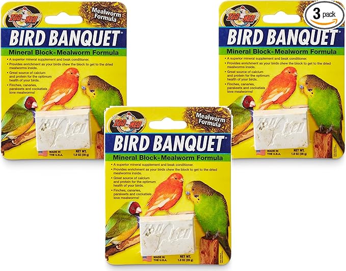 (3 Pack) Zoo Med Bird Banquet Mineral Blocks - Mealworm Formula - Small (1 Ounce Per Pack)