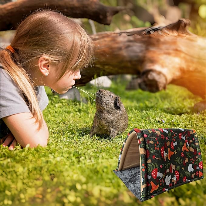 Guinea Pig Hideout & Tunnel Toys Set - Plush Small Animal Tent with Non-Slip Base & Warm Fleece Bedding for Mouse Chinchillas Hamsters Hedgehogs Ferrets Bearded Dragons and Rats