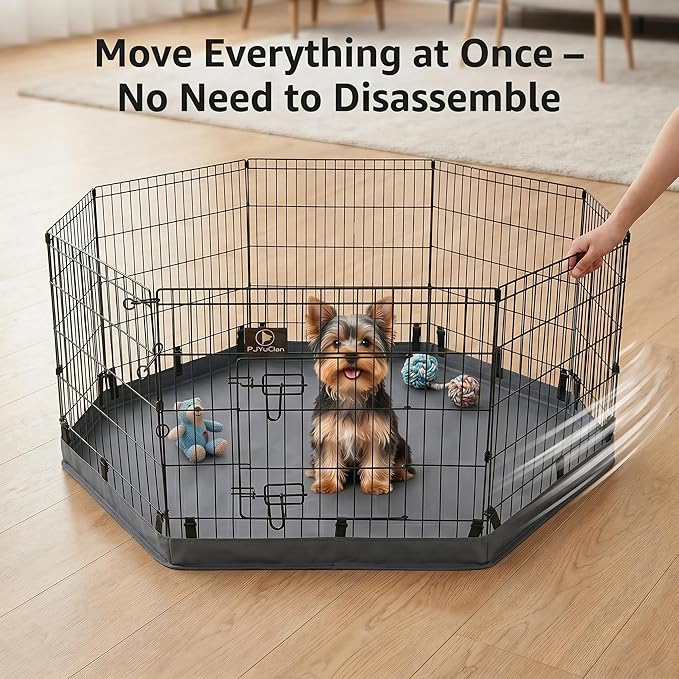 PJYuCien Octagonal Playpen Bottom Pad for 24" Side Metal Pet Pen, Waterproof 600D Oxford with Raised Edges & Snap Hooks, Washable for Puppy Small Animals, Grey