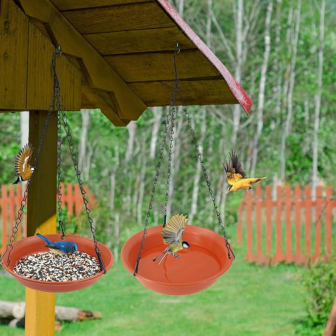 VUWEZ Hanging Bird Bath, Hanging Bird Water Feeder for Outdoors, Feeder Bowl, 1 Pack Birdbath Tray Accessories for Outside, Plastic Birdbaths Tray for Garden Patio Decoration (8", Terra Cotta)