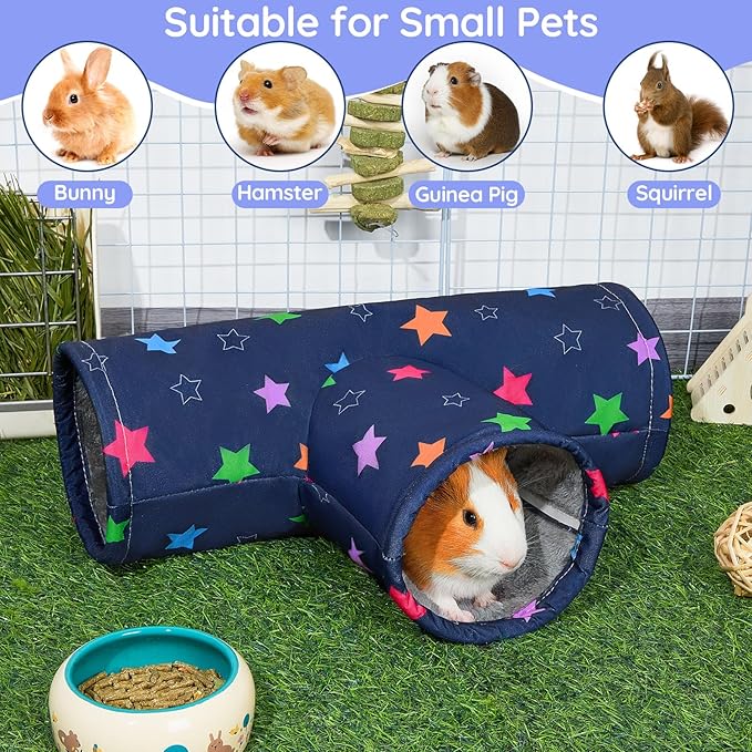 Glittme Guinea Pig Tunnel Washable Guinea Pigs Hideout Portable Rabbit Tunnels Soft Ferret Tunnel for Playing Resting Guinea Pig Accessories for Hedgehogs, Hamster, Colorful Stars