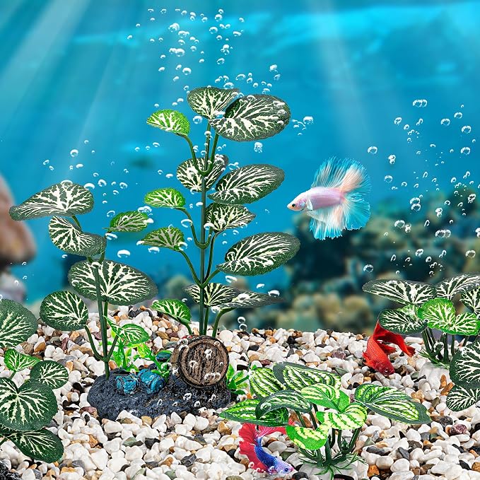 MyLifeUNIT Betta Fish Tank Decor Plants, 10 Pack Silk Aquarium Plants for Fish Tank Decorations, Betta Fish Leaf Pad for Sleeping Resting Hiding Playing