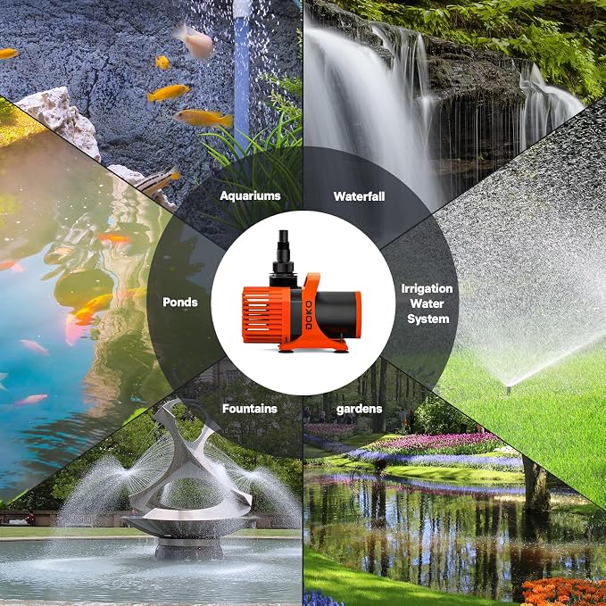 DOKO Submersible Water Pump, 8000 GPH Pond Pump with 20FT Power Cord and 26 FT Lift Heigh, 800W Ultra Quiet Fountain Water Pump for Pond, Waterfall, Fish Tank, Hydroponic, Aquarium