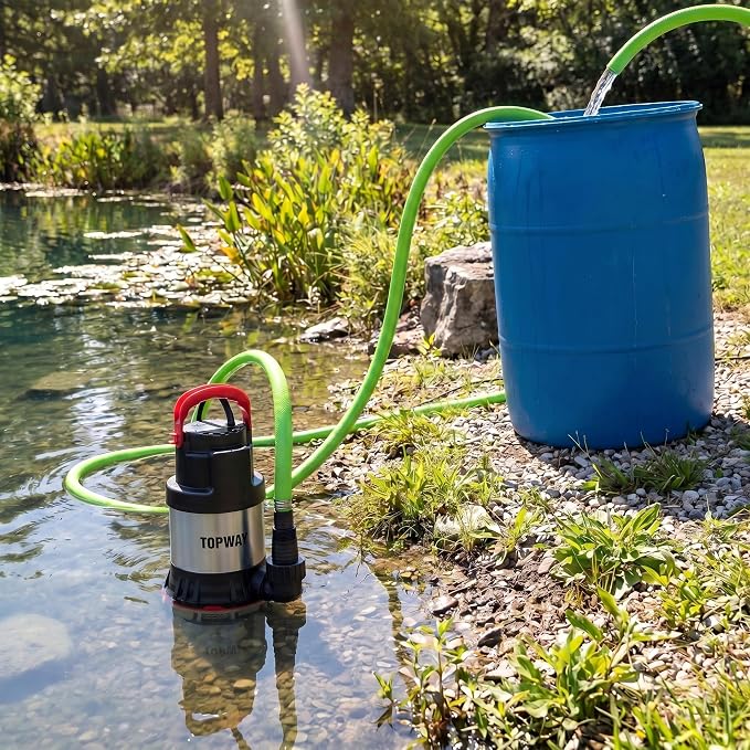 TOPWAY Submersible Water Pump, 1-1/4 HP 4600 GPH Stainless Steel Sump Pump with Filter Base, Electric Portable Water Pump with 16.4ft Cord for Swimming Pool, Hot Tub, Garden Pond, Basement Draining