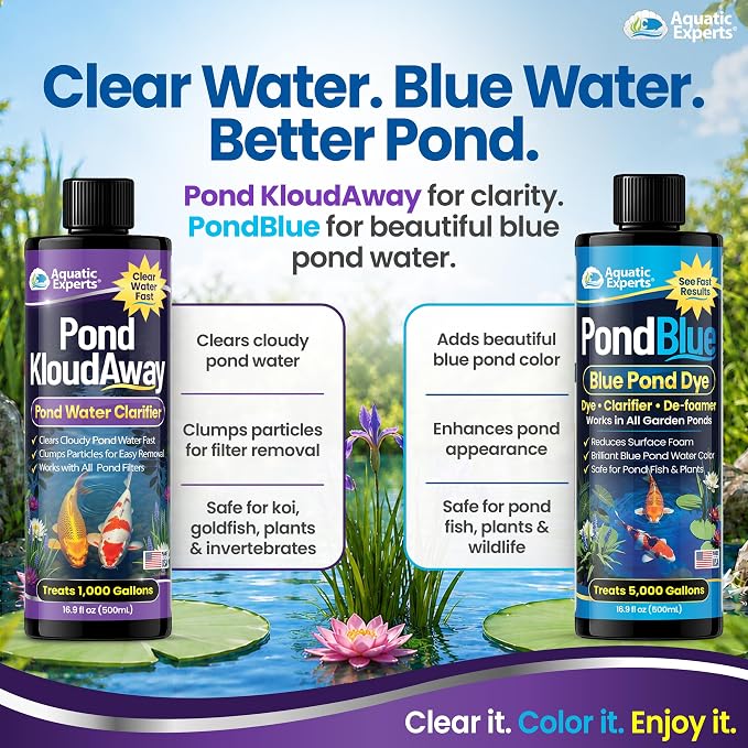 Pond KloudAway Pond Water Clarifier – Clears Cloudy Pond Water, Clumps Particles for Easy Removal, 1 Liter, Aquatic Experts