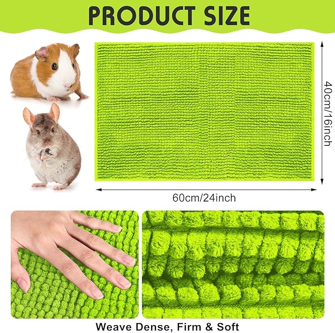 Amylove 4 Pcs Guinea Pig Cage Liner Washable Fleece Pee Pads Pet Dog Cat Bedding Training Mat for Small Animal Guinea Pig Puppy Bunny Hamster(16 x 24 Inch,Rectangular,Green)