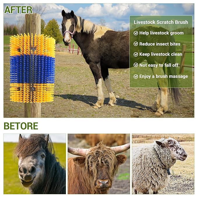 2PCS Livestock Scratching Brush,Extra Large Size Livestock Scratching Brush, Massage Grooming Kit for Cattle, Sheep, Pig, Animal Back Scratching & Itch Relief, Blue-Yellow