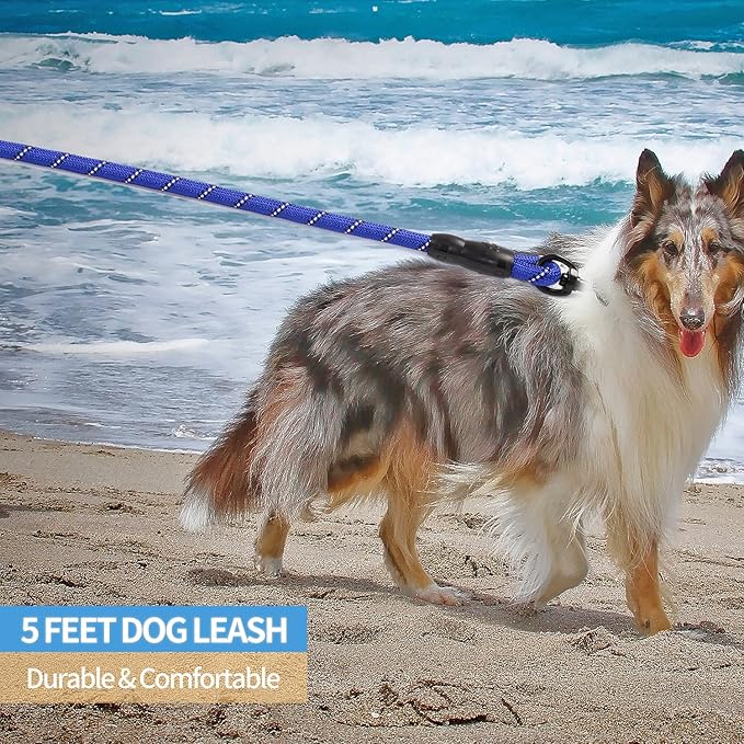 BAAPET 2/4/5/6 FT Dog Leash with Comfortable Padded Handle and Highly Reflective Threads for Small Medium and Large Dogs (5FT-1/2'', Navy Blue)