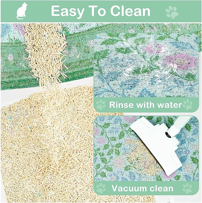 Glittme Cat Litter Mat with Non-Slip Bottom Litter Box Mat 24"X15" Litter Trapping Mat Easy to Clean Washable Cat Food Mat for Kitty,S