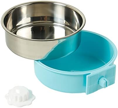 Crate Dog Bowl,Removable Stainless Steel Water Food Feeder Bowls Crate Coop Cup,Pet Cage Bowls with Bolt Holder for Cat, Puppy, Birds, Rats, Rabbits Small Animals ((Blue+Green) Round, Samll)