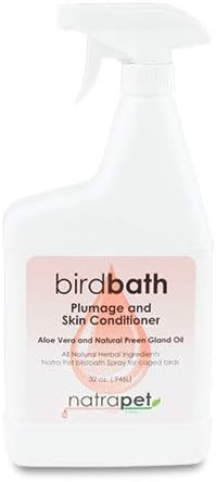 Bird Bath Spray- Plumage & Skin Conditioner with Aloe Vera and Natural Preen Gland Oil 32 oz