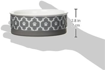 Bone Dry Paw Print Ceramic Pet Bowl, Lattice Collection, Medium Set, 6x2", Gray, 2 Count