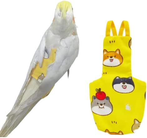 Bird Flight Suits Diapers for Monk Parakeets, Conures, Lovebirds, Cockatiels Flight Suits, Parrot Clothes, Bird Training Nappy Suit Liners Clothes (X-Small,Yellow-B)