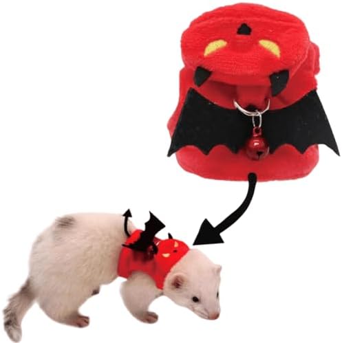Ferret Harness and Leash, Adjustable Walking Vest for Guinea Pig, Kitten, Puppy, Bunny and Other Small Animals, Soft and Breathable Ferret Lead Leash with Evil Wings and Safe Bell (Red)