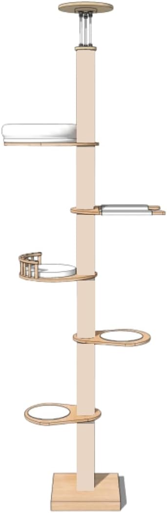 Floor to Ceiling Cat Tree,Adjustable Height 90-108 inch, 6 Level Tall Climb Tower, Cat Pole with Natural Sisal Rope Scratching Post/Plush Cat Bed/Cozy Hammock Multi-Style (Hammock Styles)