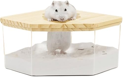 Hamster Sand Bath Box Container, Mini Pet Sandbox Lid Design Take Bath Wooden Sandbox Dust Bath, Transparent Bathroom & Digging Box Acrylic Hamster Litter Box Small Animal Accessories (D Large)