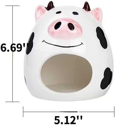 Ceramic Hamster Hideout Hamster House Cool Nest for Gerbil Mice Golden Bear Squirrel Hedgehog Chinchilla Other Small Animals Cute 6.7 inch (Cow)